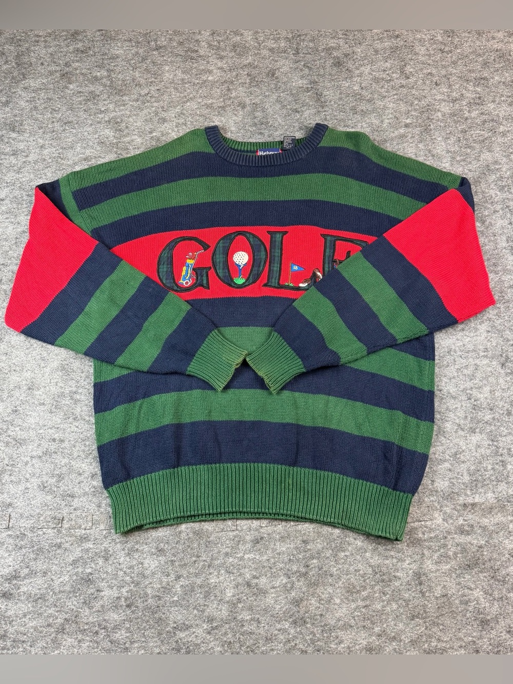 Hathaway Golf Striped Sweater Size XL Green Navy Red